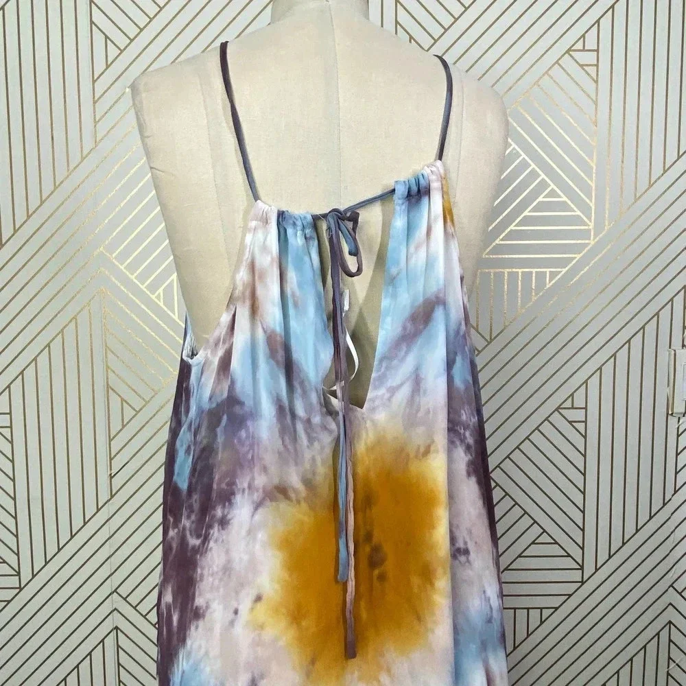 Young Fabulous & Broke Elie Trapeze Orange Blue White Maxi Dress Size Medium - Picture 8 of 12